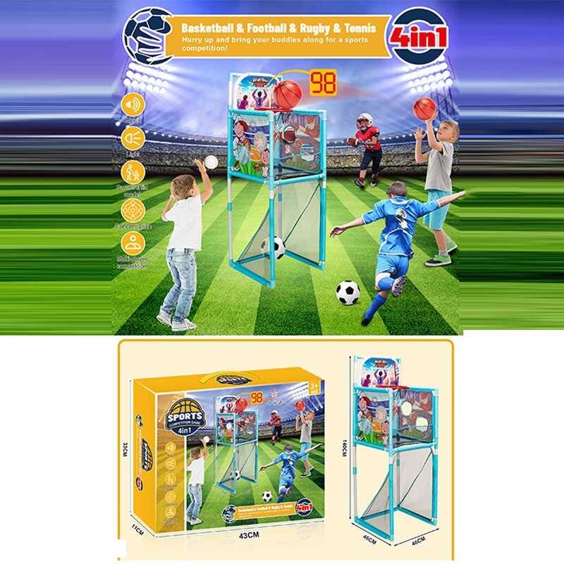 Набір спортивних ігор 956 (12/2) 4 в 1, баскетбол, футбол, теніс, регбі, музика, електронний лічильник, сітка, на батарейках, в коробці