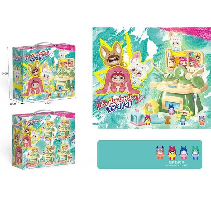 Кухня 228-77 F (48/2) висота 25 см, 2 гумові фігурки, улюбленець, набір аксесуарів: будочка, переноска, посуд: каструля, сковорідка, тарілочки, прибори, в коробці