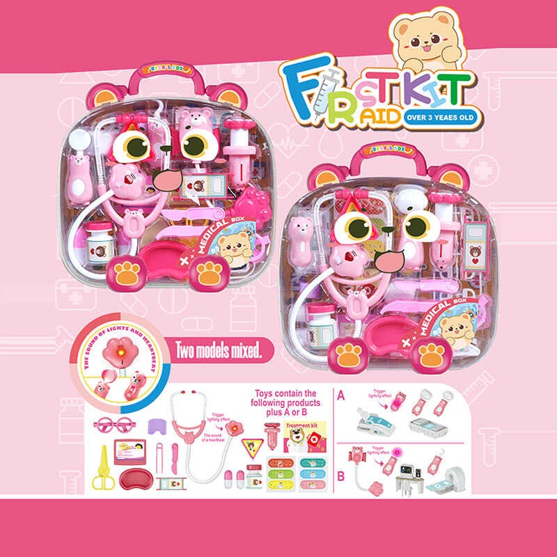 Набір лікаря 527 F1 (24/2) стетоскоп, звук серцебиття, підсвічування, інструменти для огляду, термометр, окуляри, пластирі, молоточок, шприц, у валізі, в пакеті