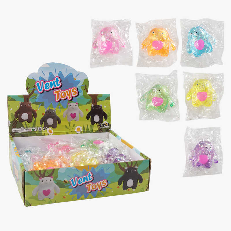 Гра антистрес C 70785 (24) ЦІНА ЗА 12 ШТУК В БЛОЦІ, "Ведмедик", висота 7.5см, глітер, в коробці