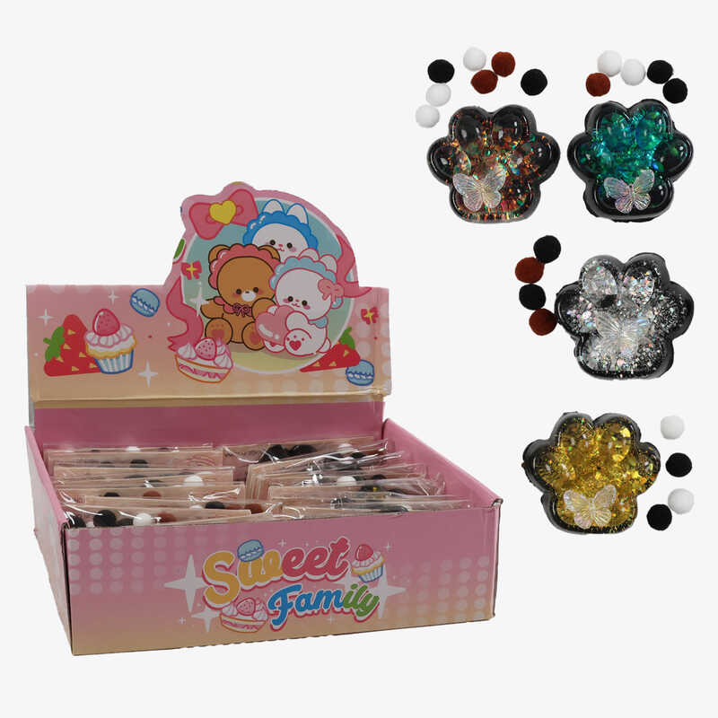 Гра антистрес C 72502 (24) ЦІНА ЗА 16 ШТУК В БЛОЦІ, "Лапка", блискітки, розмір 6.5х2х6.5 см, метелик, м'які кульки, в коробці