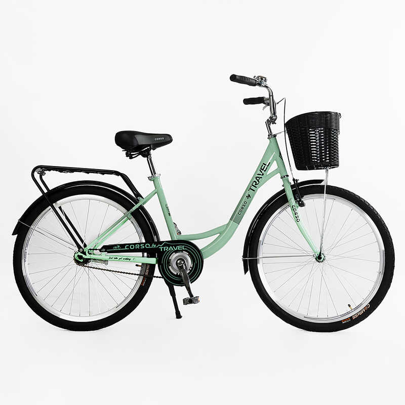 Велосипед міський Corso «TRAVEL» 26`` TL-26727 + КОШИК (1) одношвидкісний, сталева рама 16.5``, корзина, багажник