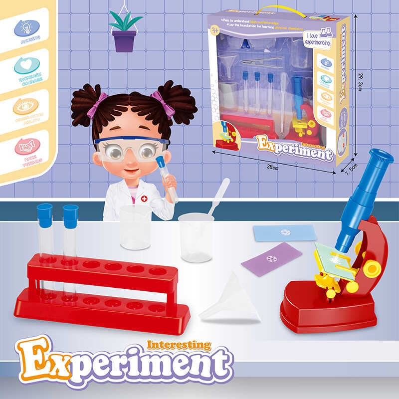 Набір хіміка W 610 (24) пробірки, мірний стаканчик, окуляри, пінцет, лійка, мікроскоп на батарейках, підсвітка, в коробці