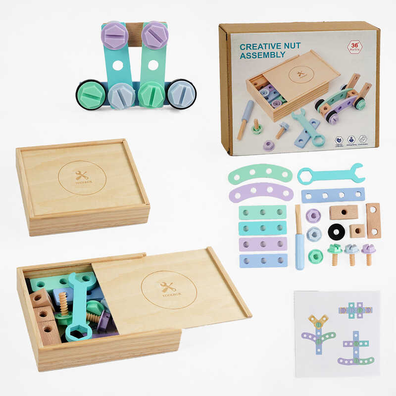 Конструктор дерев’яний C 68292 (36) 24 елементи, викрутка, гайковий ключ, інструкція, в коробці