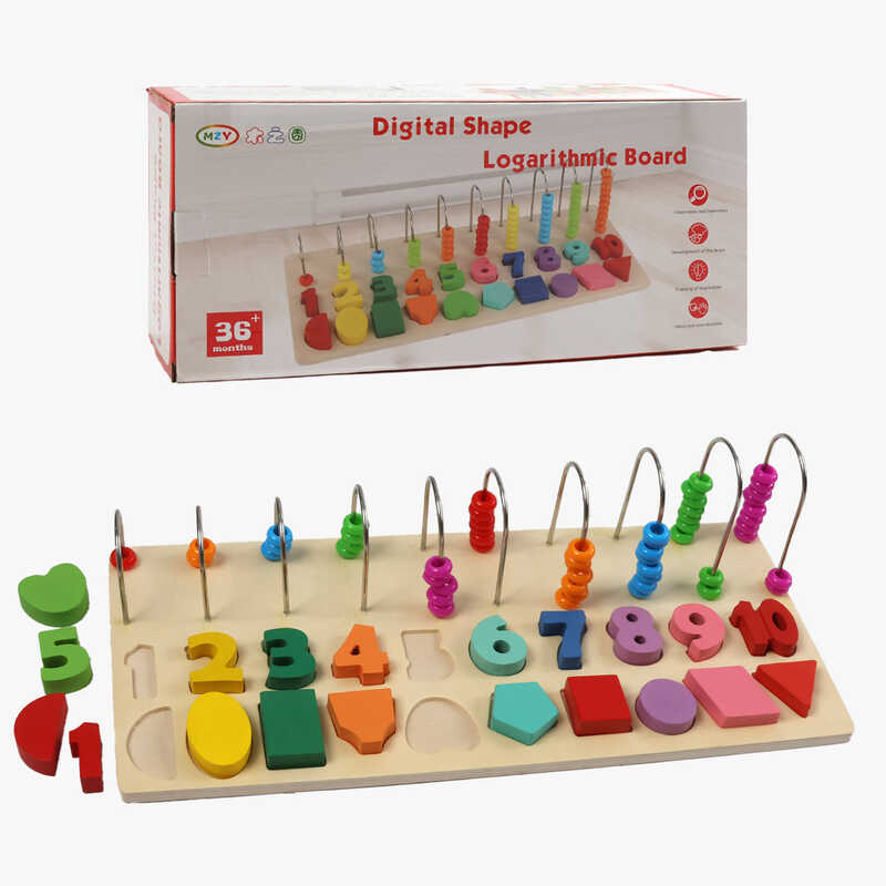 Логічна дерев’яна дошка C 74299 (24) рахівничка, форми, цифри, сортер,  в коробці