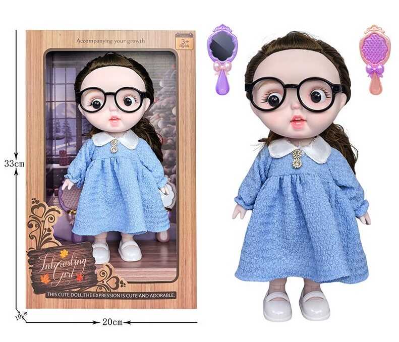 Лялька 3808 B19 (36/2) висота 27 см, пісні англійською, вітається, сміється, підсвічування, шарнірні кінцівки, окуляри, дзеркальце, щітка, в коробці