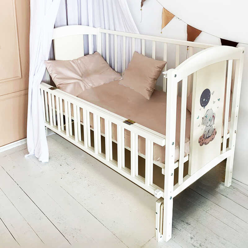 гр Ліжечко дитяче ЛІЛІ-2 "Слоник" (1) шарнір-підшибник з відкидною боковиною, (слонова кістка)