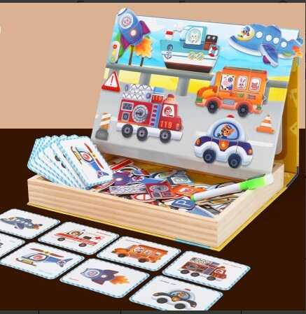 Дерев'яна магнітна дошка C 74014 (32) “Транспорт”, картки із завданнями, дошка пиши-стирай, в коробці
