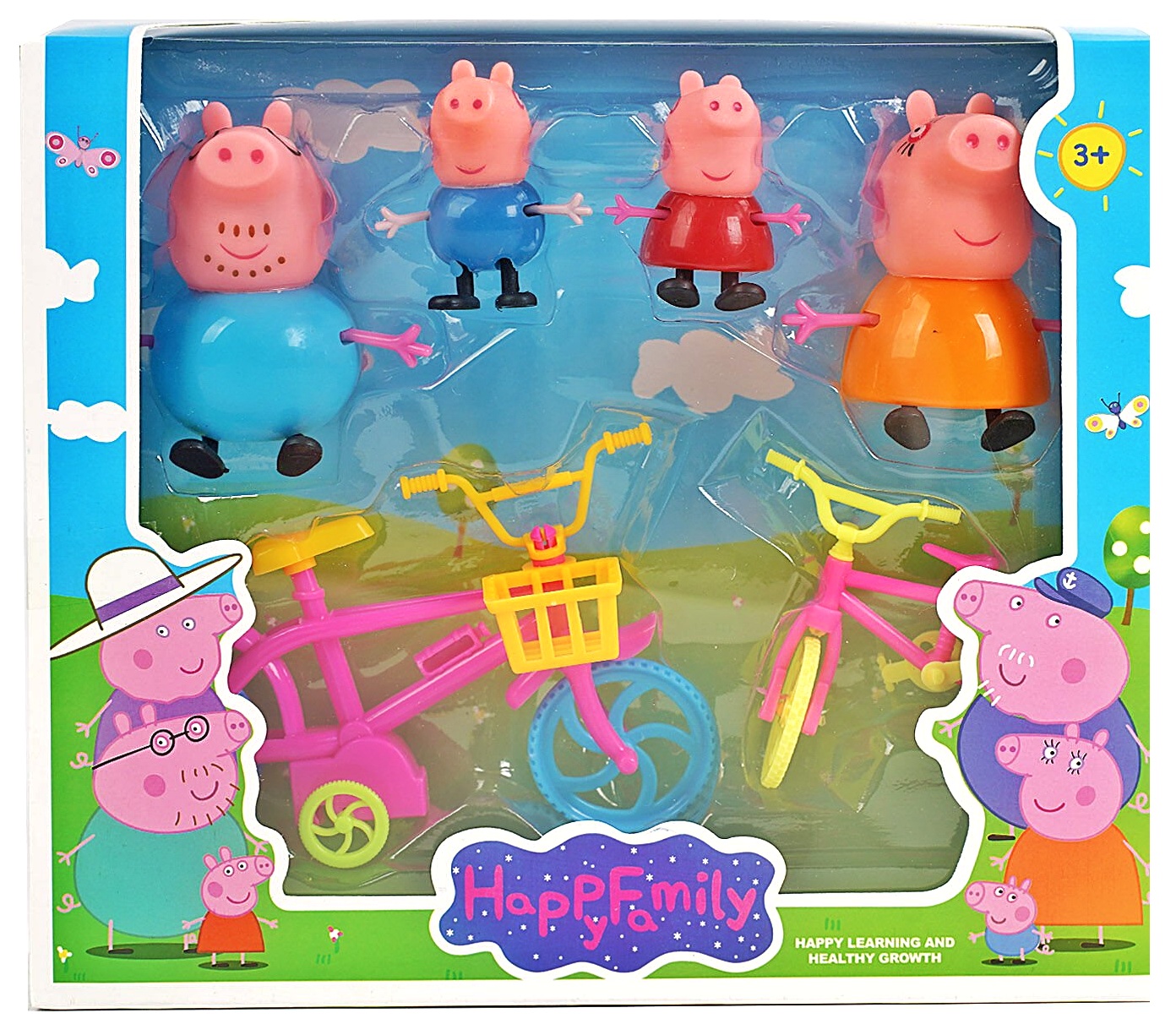 Герої «Свинка Пеппа» 1830 B , 4 фігурки, рухливі голови та кінцівки, 2 велосипеди, рухомі колеса, педалі та керма, в коробці , 157250