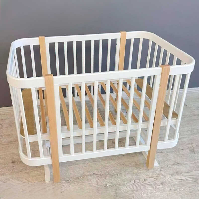 гр Ліжечко дитяче "МІЯ" (1) бук, шарнір-підшипник, опускна боковина (білий+натуральна стійка)