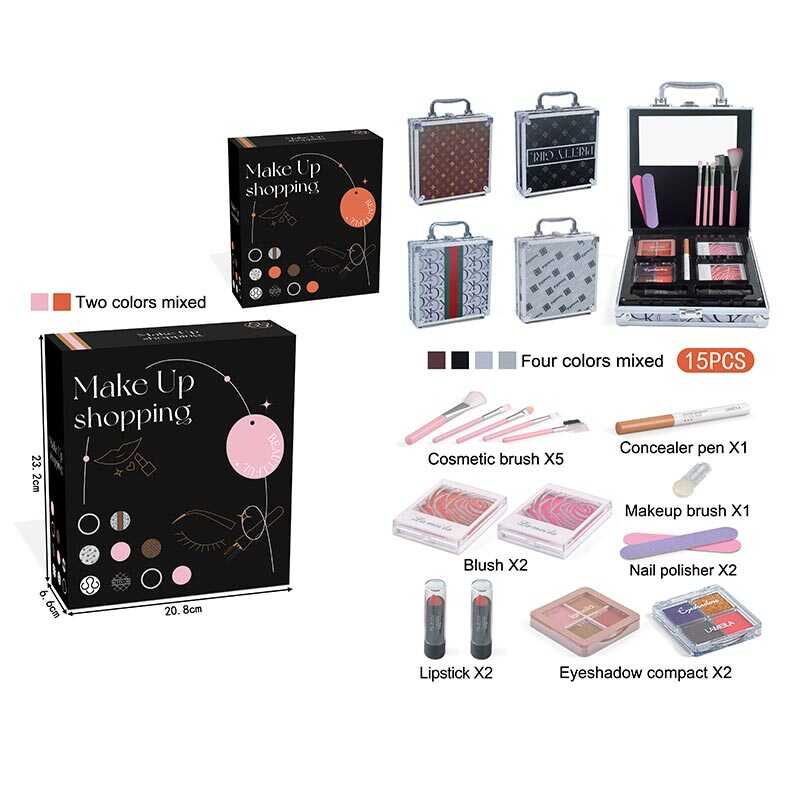 Косметика FT 2015 A (60) 15 елементів, кейс, 2 палетки рум'ян, 2 - тіней для повік, 2 помади, пилочки для нігтів, дзеркальце, в коробці, ВИДАЄТЬСЯ МІКС ВИДІВ