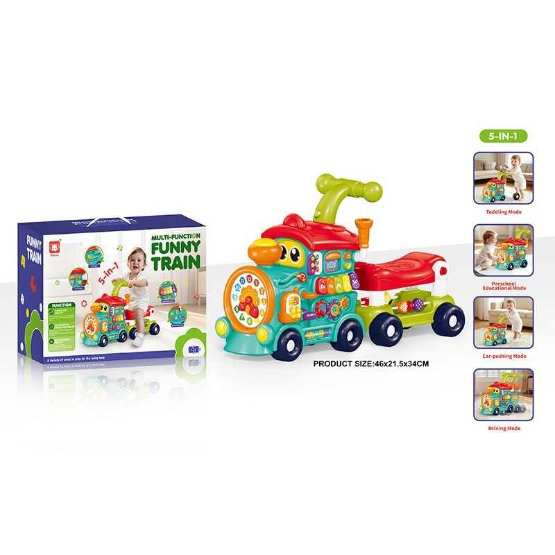 Ходунки-каталка 8868 (6) 5 в 1, підсвічування, звуки, піаніно, 2 режими, ноти, назви кольорів, пальчикові ігри, мелодії, пісні, озвучування англійською мовою, сортер, пискавка, годинник, на батарейках, в коробці