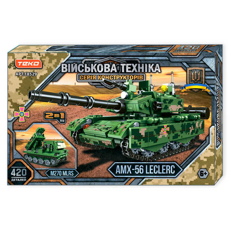 Конструктор “Військова техніка” 18529 (24) "Teko", 420 деталей, 2 в 1, танк + РСЗВ, в коробці