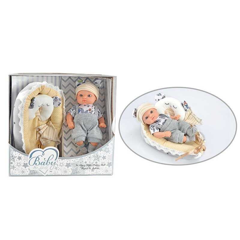 Пупс 220-1 (36/2) висота 20 см, комбінезон, шапочка, шкарпетки, рушник, матрацик з подушечкою, в коробці