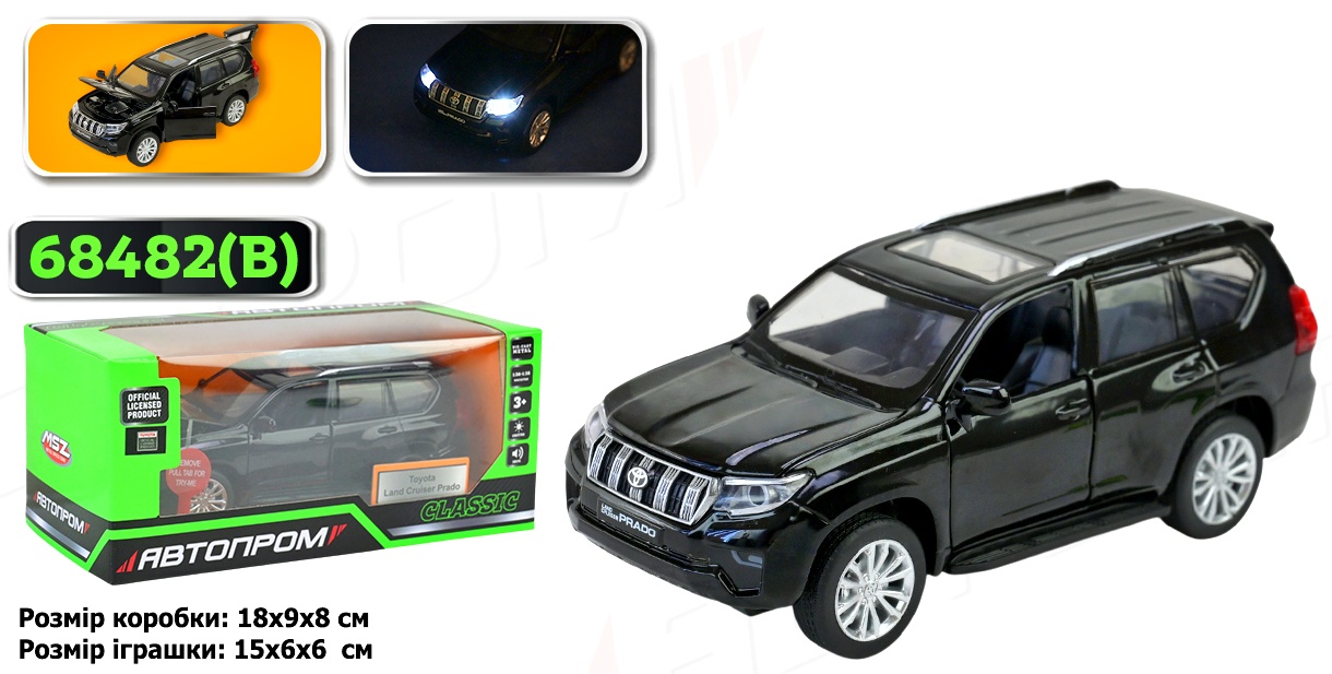 Машинка 68482 , "Toyota Land Cruiser Prado", світло, звук , метал , відкр. двері , коробка, серія машинок "АВТОПРОМ"