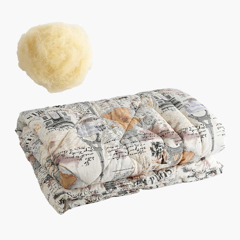 гр Ковдра зимова з овечої вовни №164012 (1) 180х210 см, наповнювач - овеча вовна, щільність 520 г/м2, тканина - бавовна, у пакеті