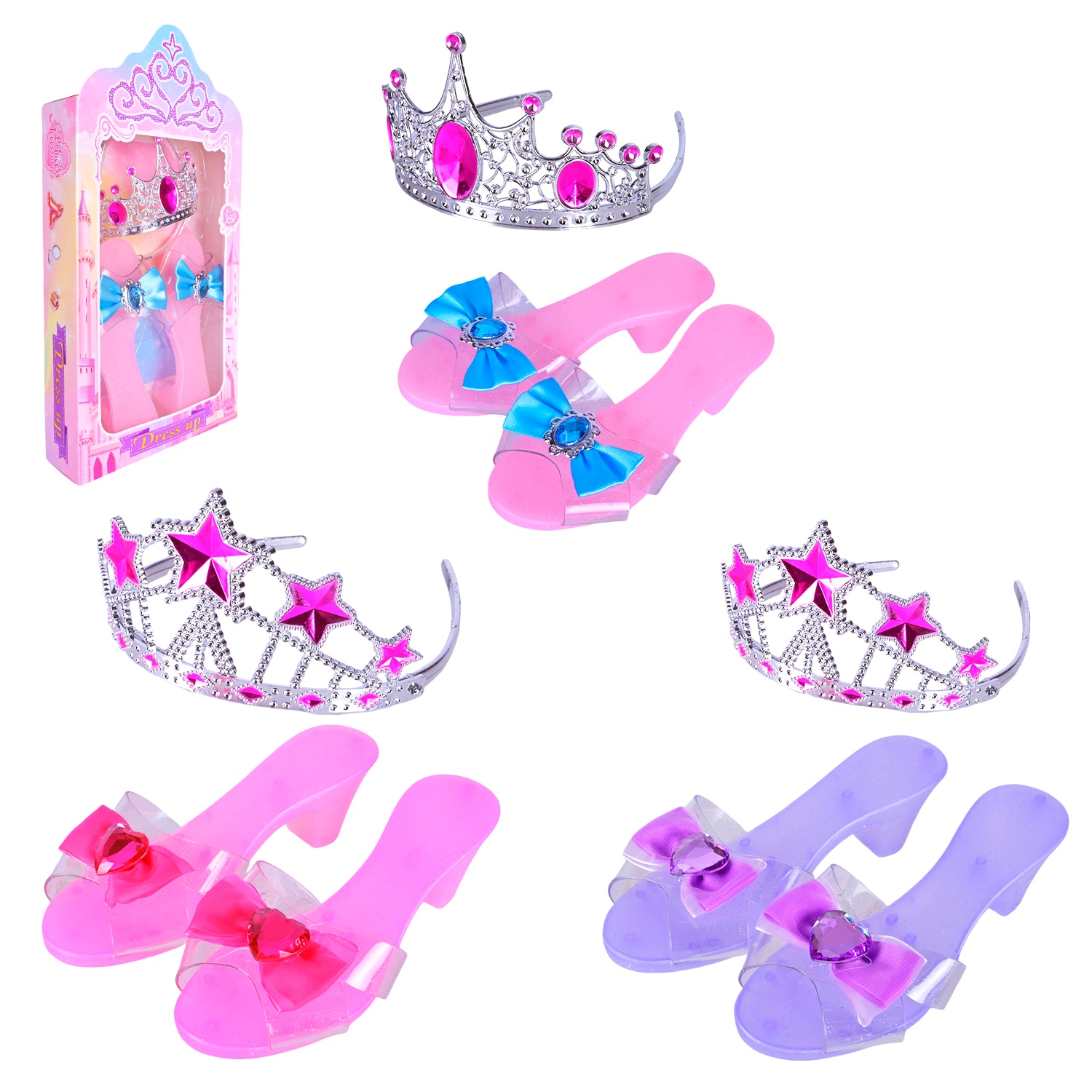 Набір прикрас HBF-9C/1C , туфлі , корона , мікс видів , в коробці