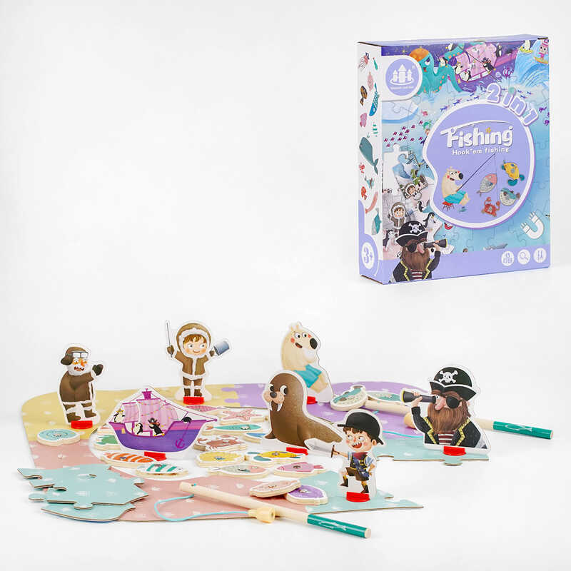 Дерев`яна гра С 54579 (48)  пазл, магнітна риболовля, у коробці