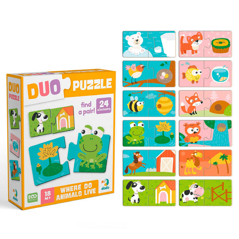 гр Пазл ДУО "Звірята та їх домівки"  300690 (120)  "Dodo", 24 елементи, в коробці
