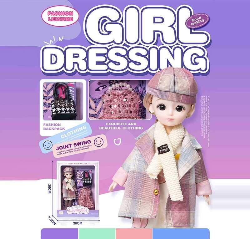 Лялька Q-A 32 (72/2) висота - 30 см, тіло — пластик, голова — гума, шарнірні з’єднання суглобів, знімне взуття, змінний одяг, аксесуари, в коробці